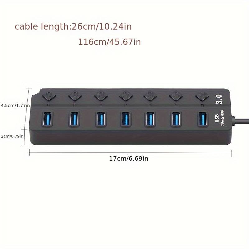 DTech 4/7-Port, 30-100 cm Extension Cable USB 3.0 Hub with Independent Switches