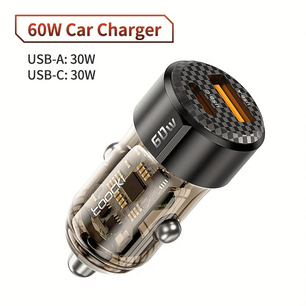 60W Toocki USB-C & USB-A Car Charger with PD, QC 3.0