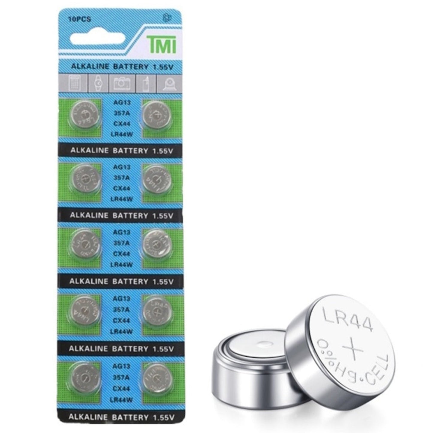 TMI (T&E) AG13/LR44/SR1154PW/357 Alkaline Button Battery Blister - 10 Pcs