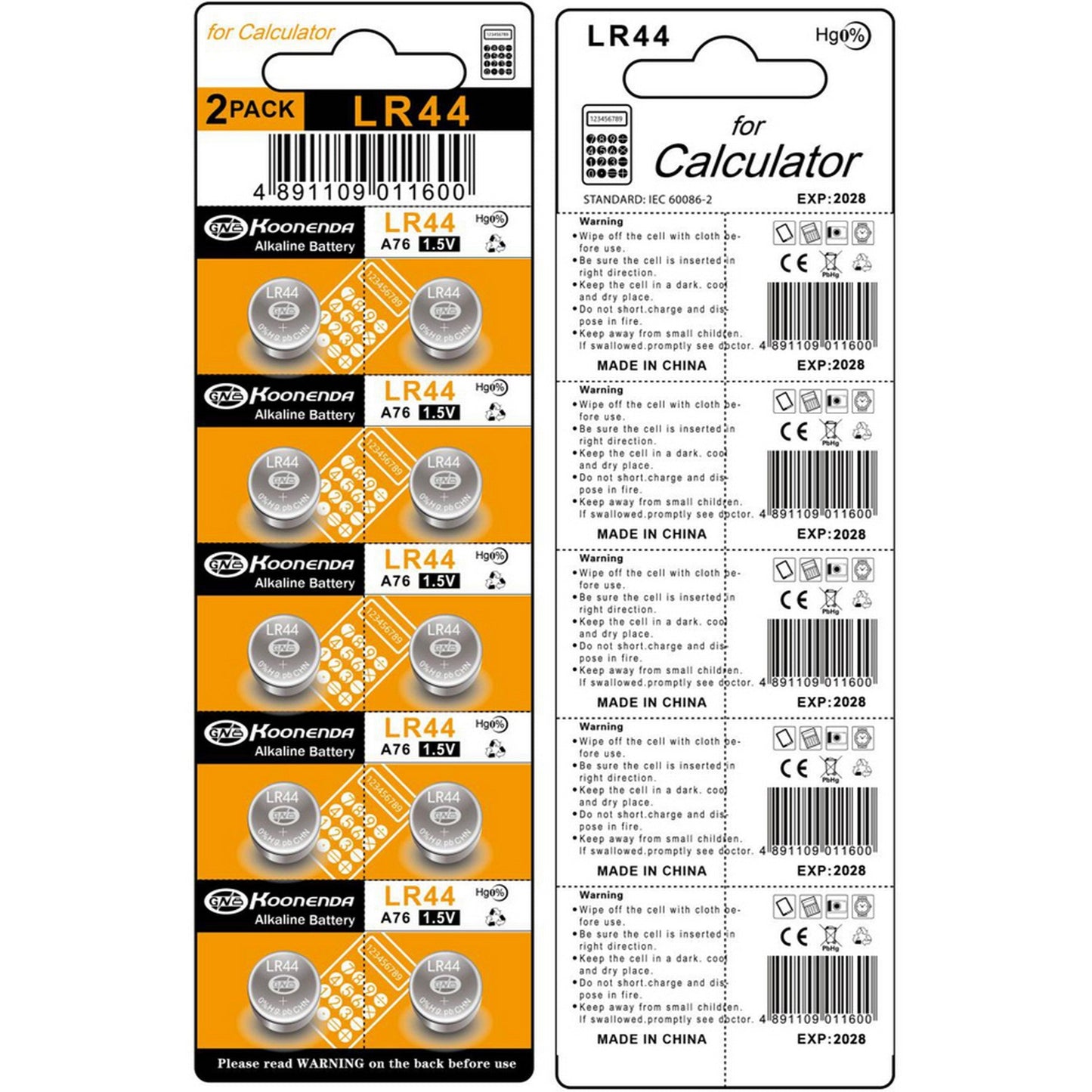 Koonenda AG13/LR44/SR1154/357 Alkaline-Knopfzellen - 10 Stück