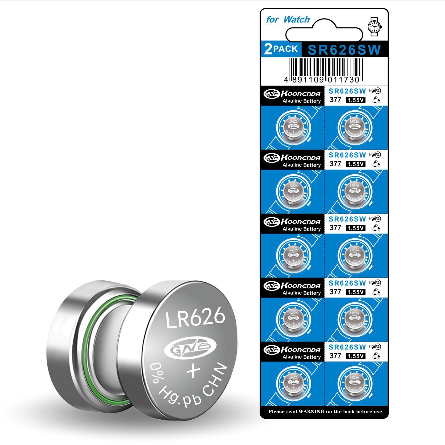 Koonenda AG4/LR66/SR626SW/377 Alkaline Button Battery Blister - 10 Pcs