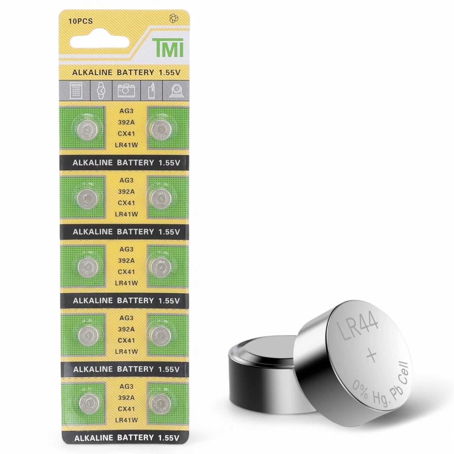 TMI (T&E) AG3/LR41/SR41SW/SR41 Alkaline Button Battery Blister - 10 Pcs