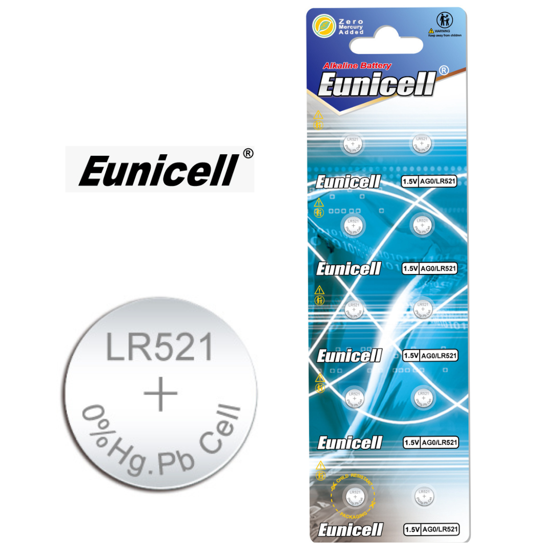 Eunicell AG0/LR521/SR63/379 Alkaline Button Battery Blister – 10 Pcs