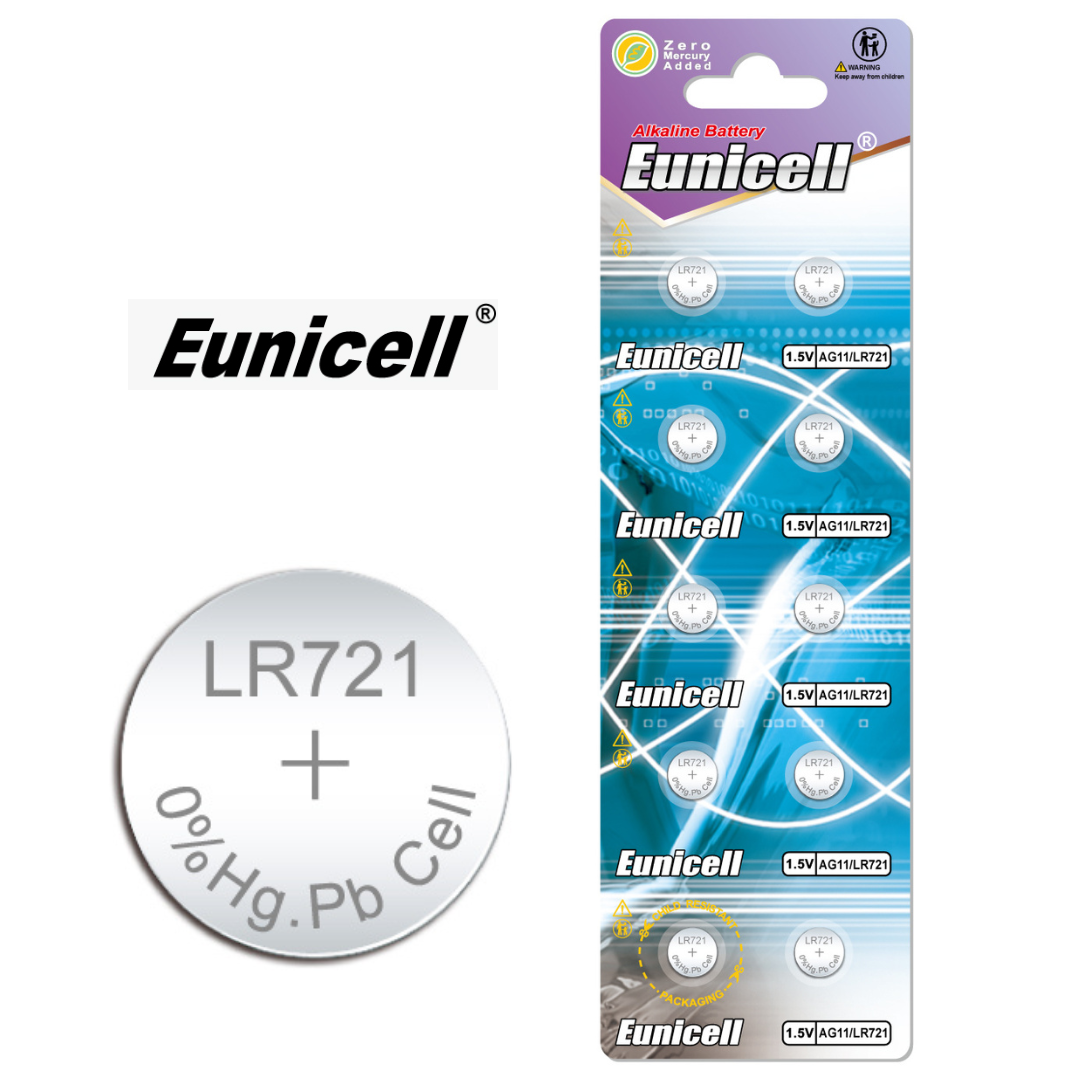 Eunicell AG11/LR721/362 Alkaline Button Battery Blister – 10 Pcs