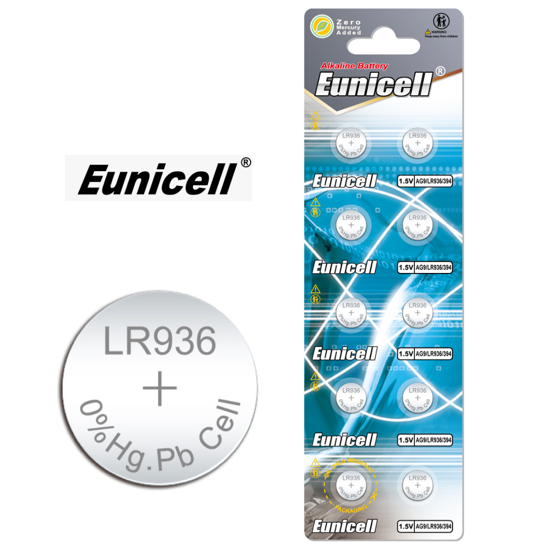 Eunicell AG9/LR45/SR936SW Alkaline Button Battery Blister - 10 Pcs