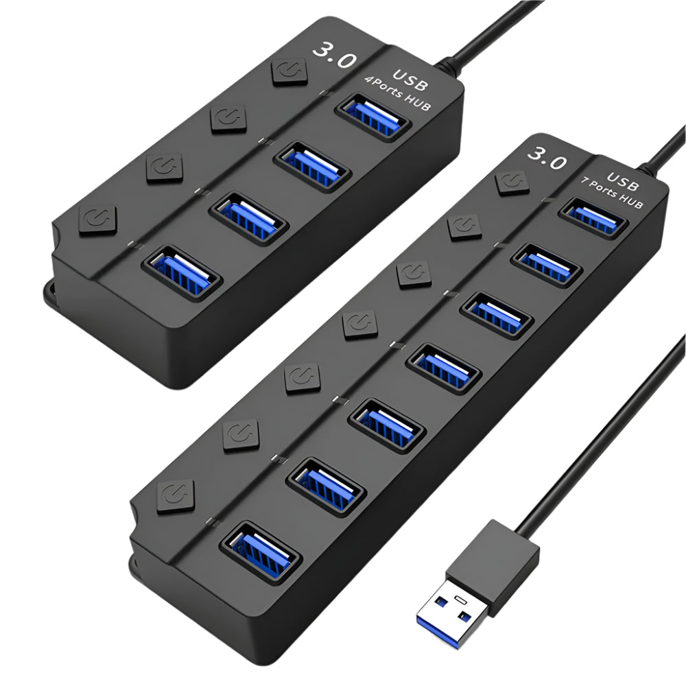 DTech 4/7-Port, 30-100 cm Extension Cable USB 3.0 Hub with Independent Switches