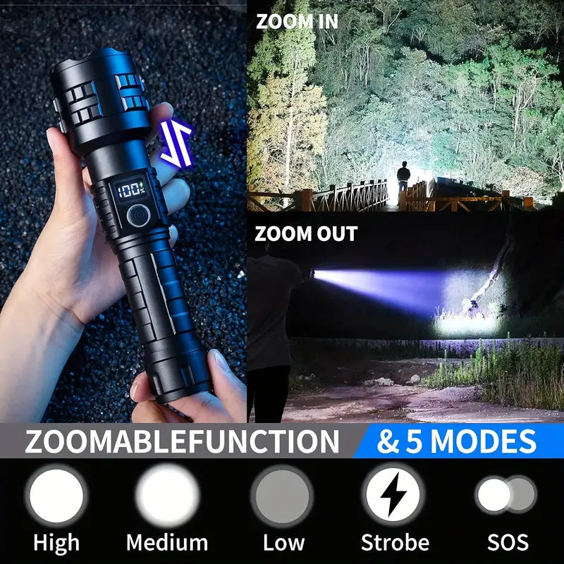 Compact Flashlight – Tactical Beam, 26650 battery Alu finish, premium box and sleeve