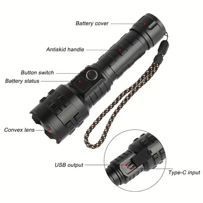 Compact Flashlight – Tactical Beam, 26650 battery Alu finish, premium box and sleeve