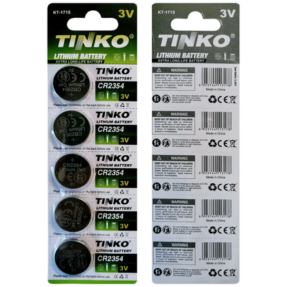 TINKO CR2354 Lithium-Knopfzellen – Originalblisterstreifen, Vorder- und Rückseite