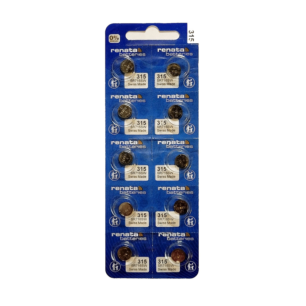 Renata 315 Silver Oxide Knopfzelle – originaler 10er-Blister, Vorderseite