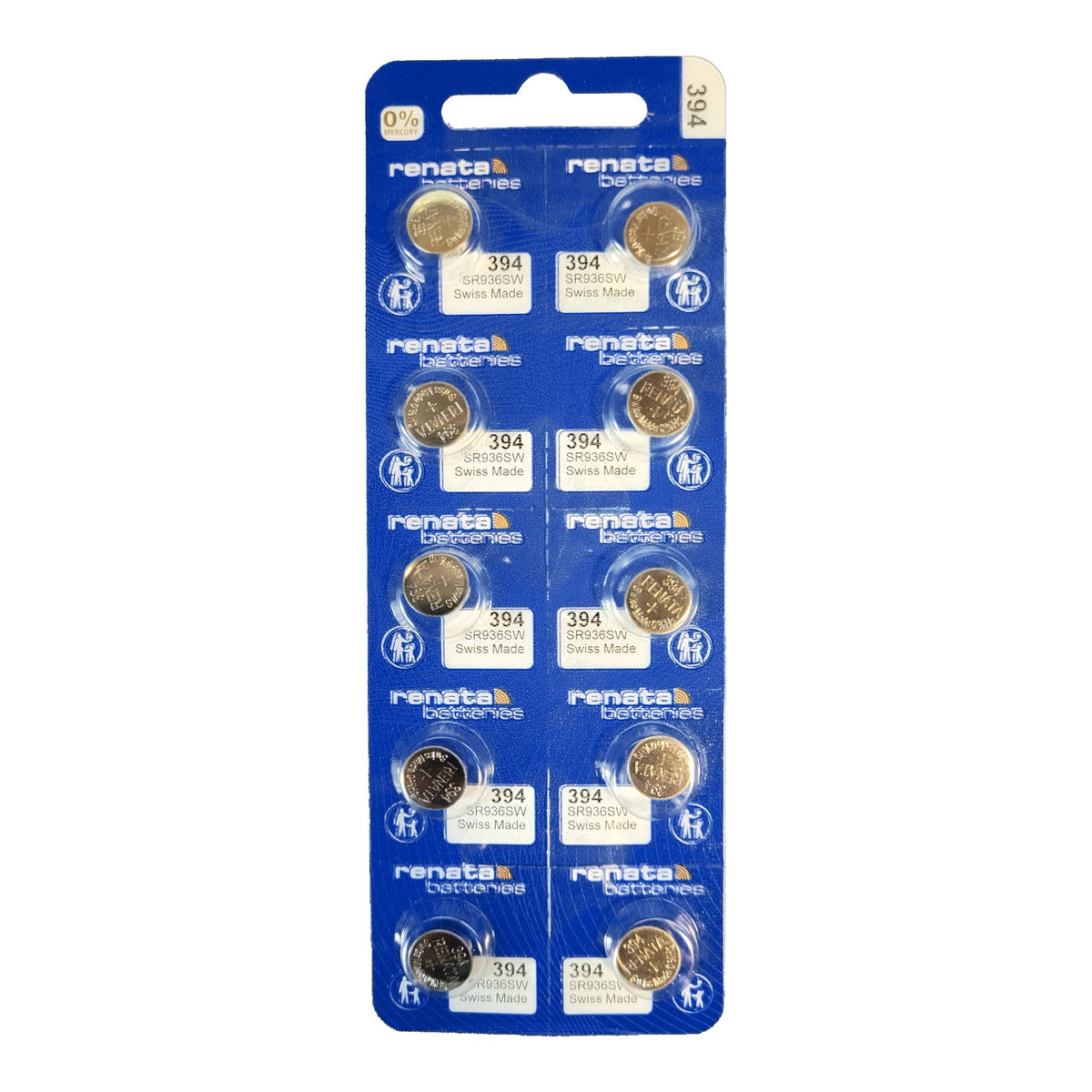 Renata 394 Silver Oxide Knopfzelle – originaler 10er-Blister, Vorderseite