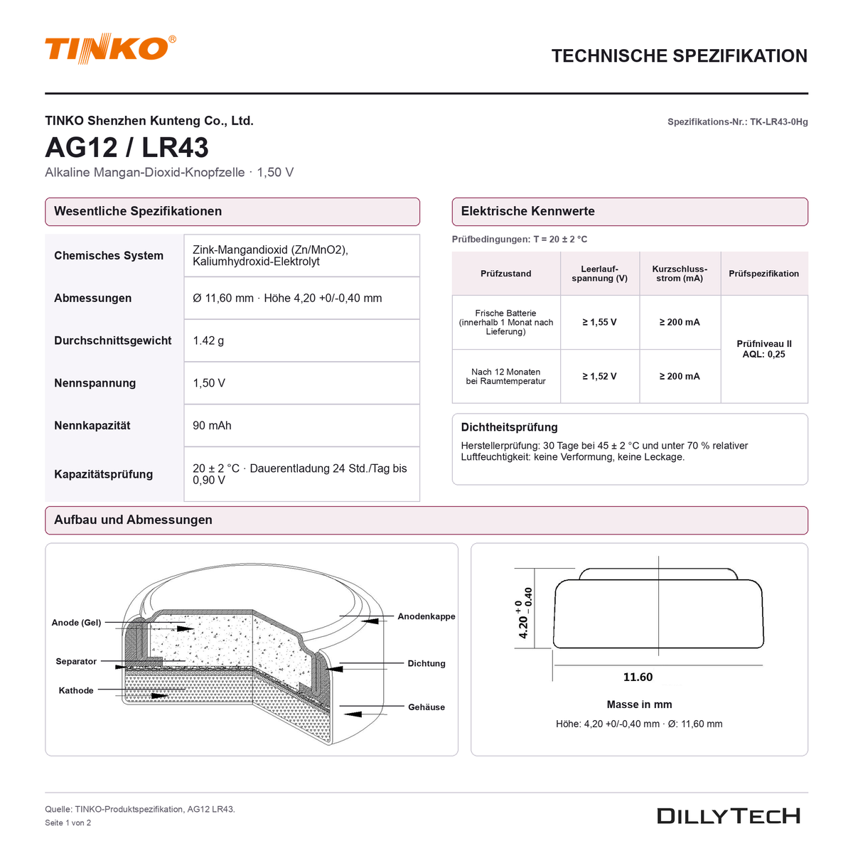 TINKO AG12 – technische Spezifikation, Seite 1