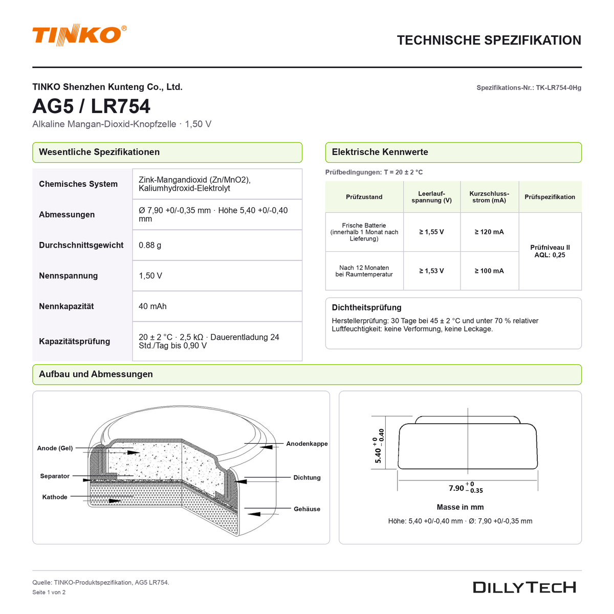 TINKO AG5 – technische Spezifikation, Seite 1