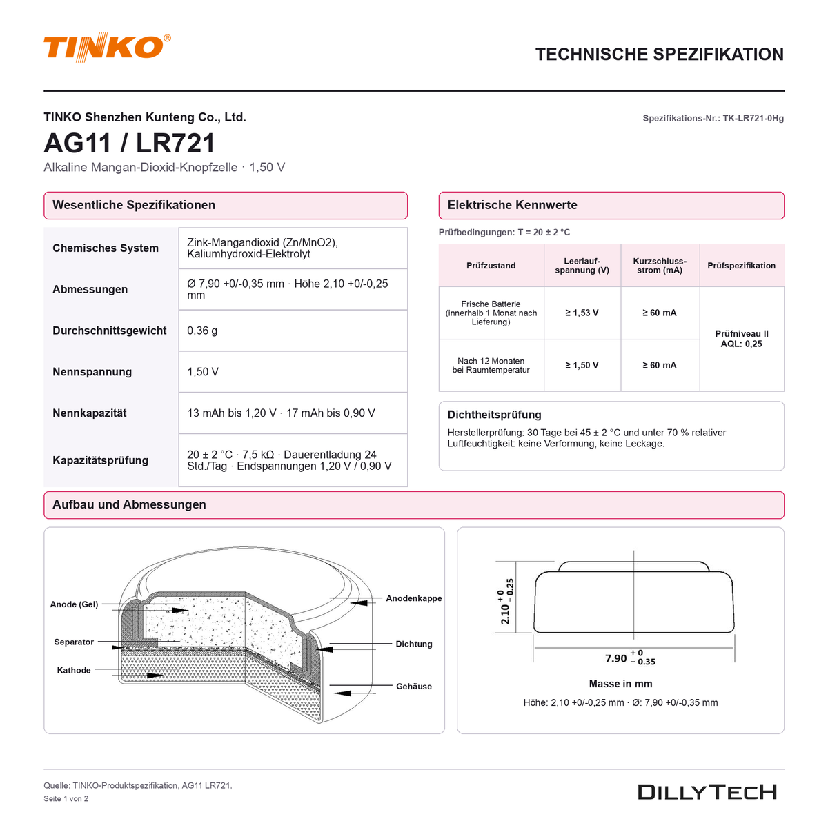 TINKO AG11 – technische Spezifikation, Seite 1