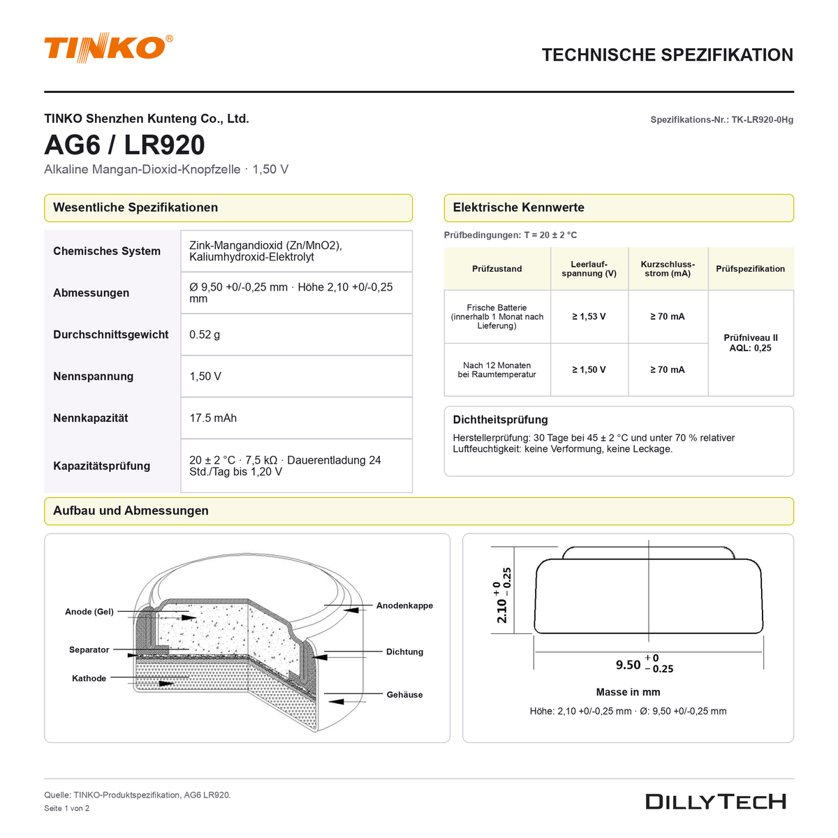 TINKO AG6 – technische Spezifikation, Seite 1