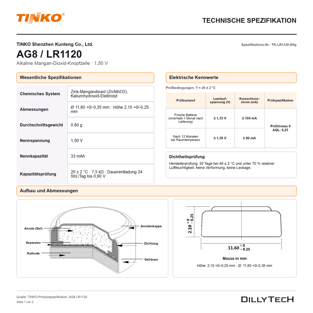 TINKO AG8 – technische Spezifikation, Seite 1
