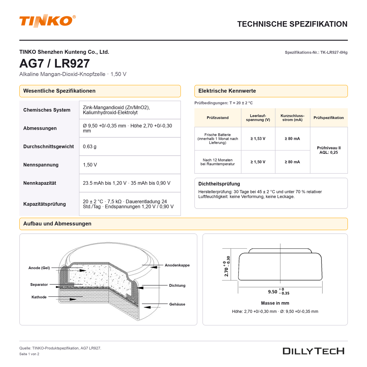 TINKO AG7 – technische Spezifikation, Seite 1