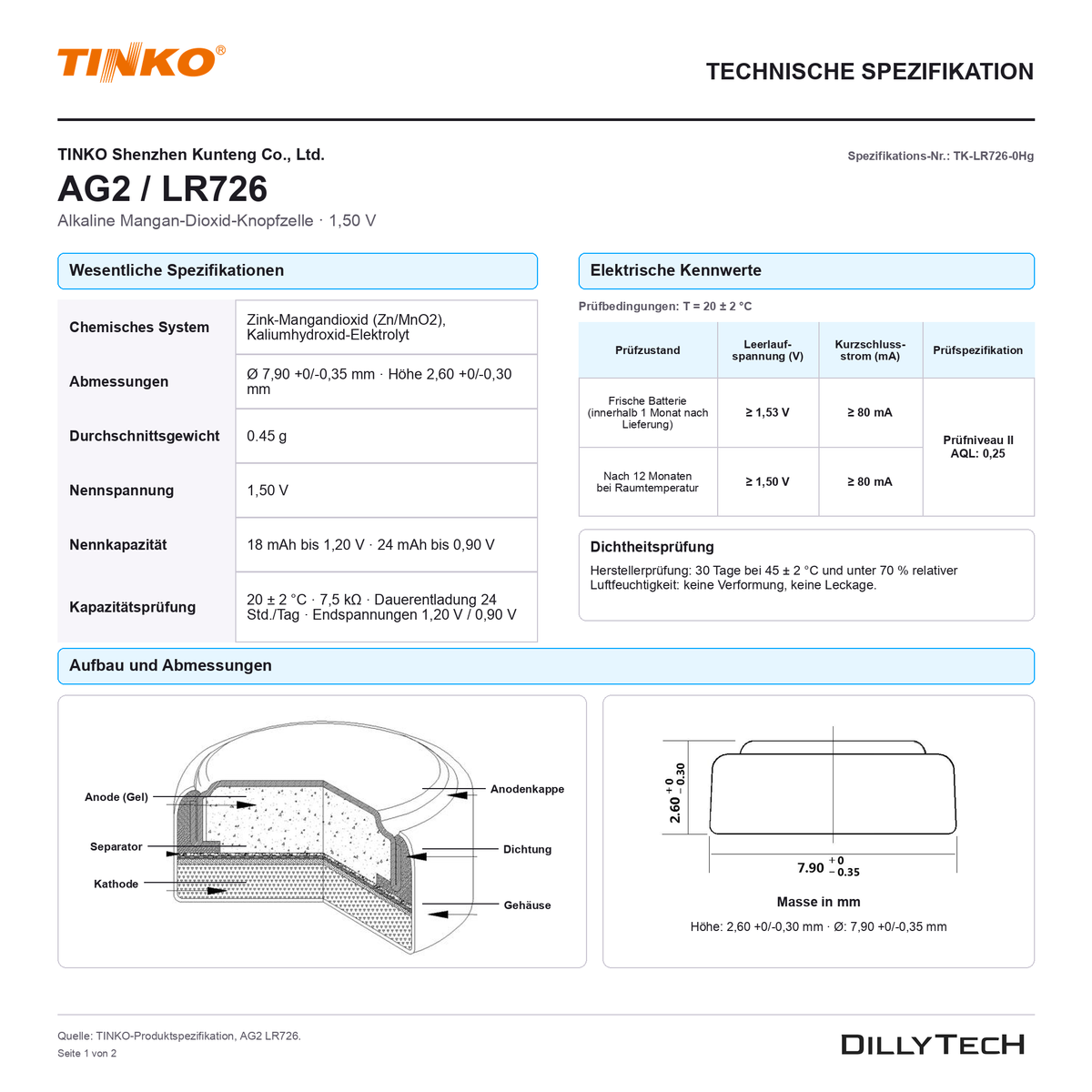 TINKO AG2 – technische Spezifikation, Seite 1