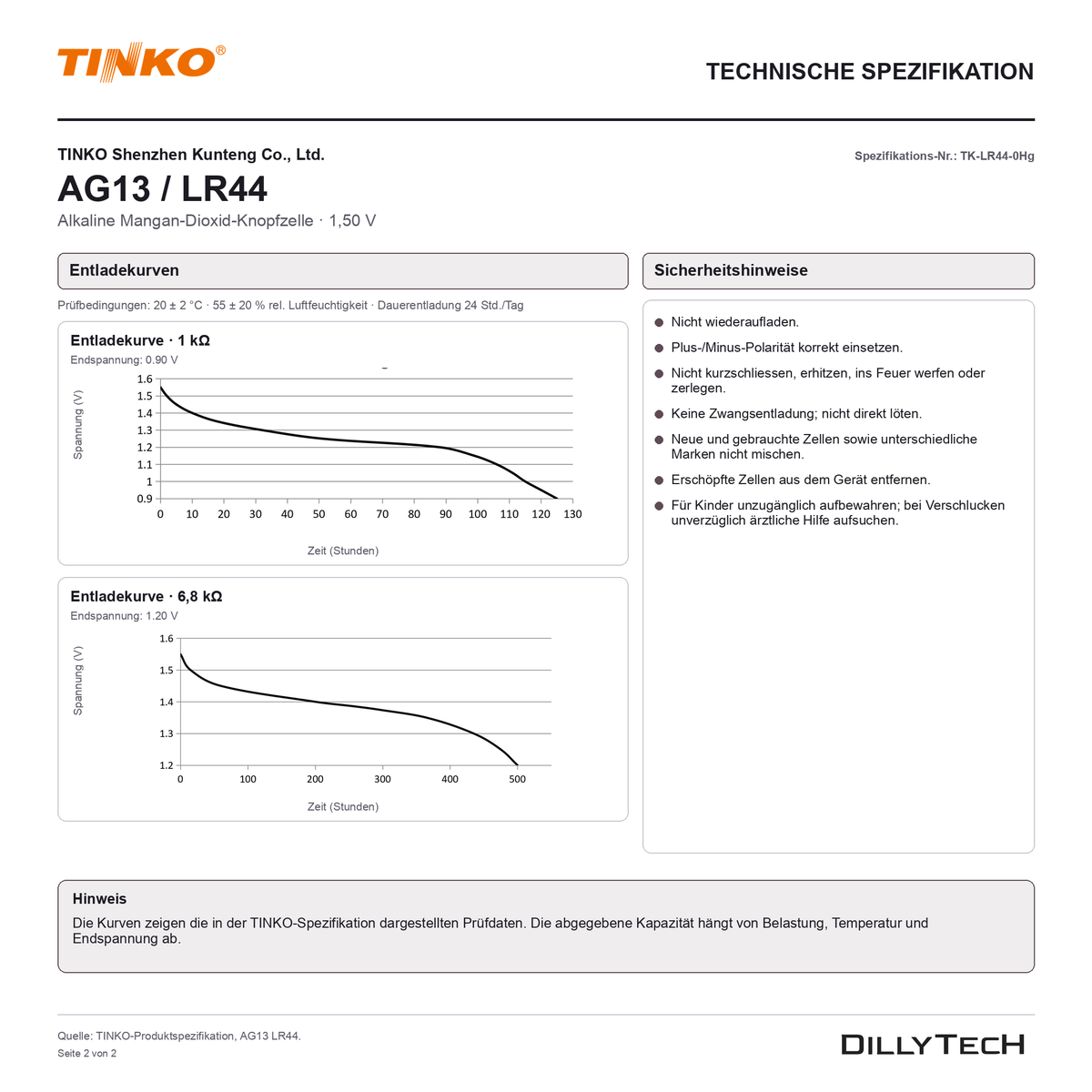 TINKO AG13 – technische Spezifikation, Seite 2