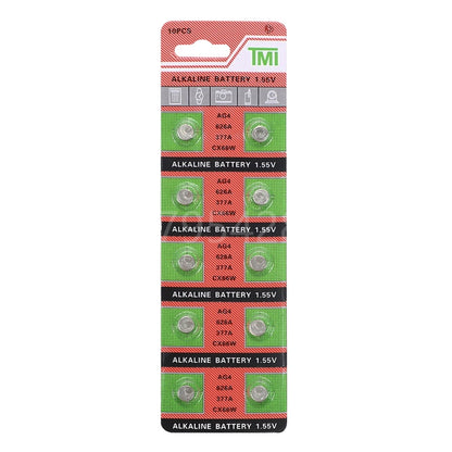 TMI (T&E) AG4/LR66/SR626SW/377 Alkaline Button Battery Blister - 10 Pcs