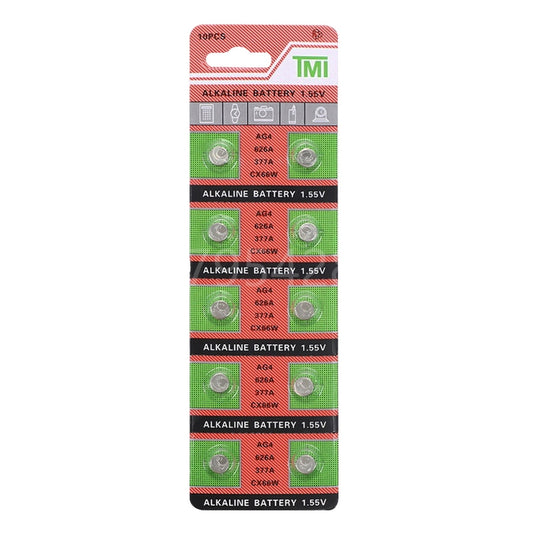 Piles bouton alcalines TMI (T&E) AG4/LR66/SR626SW/377 - 10 pièces