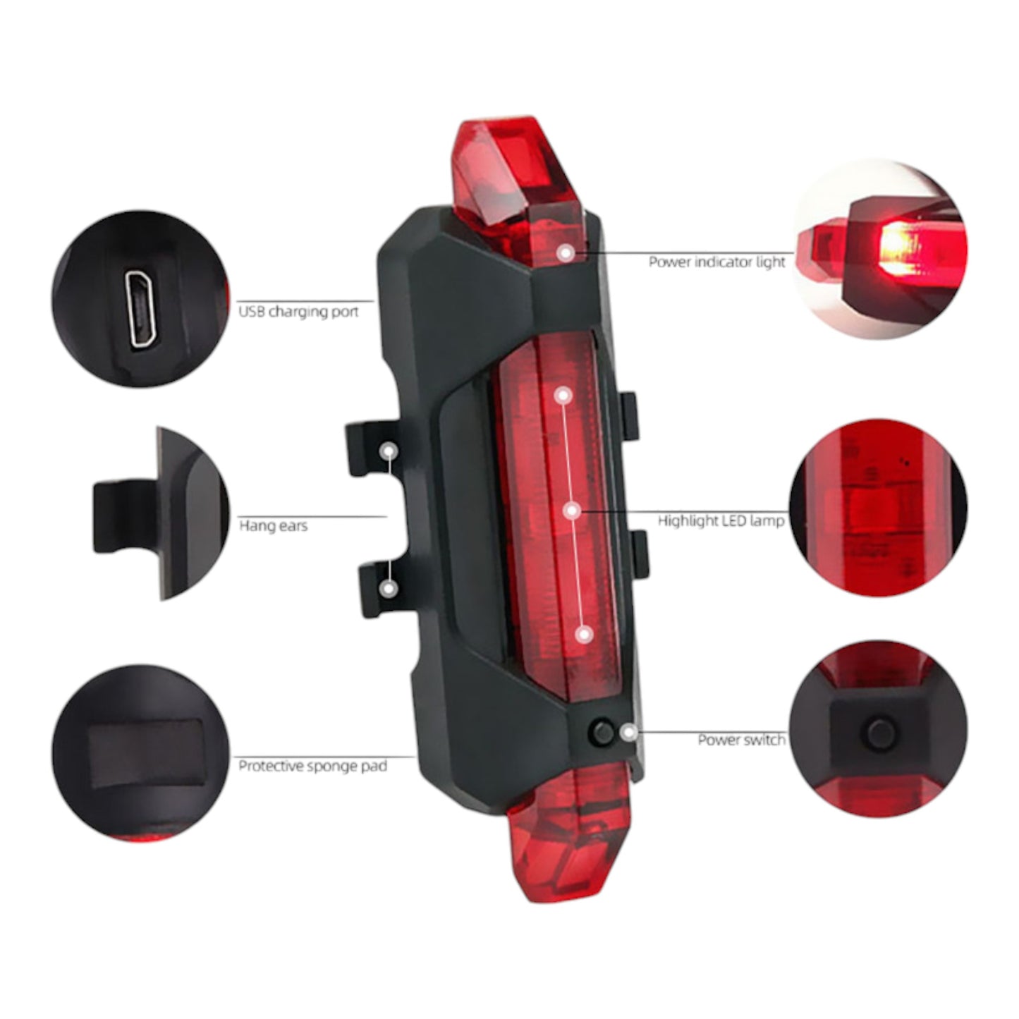 Feu arrière de vélo à LED rechargeable USB DC-918