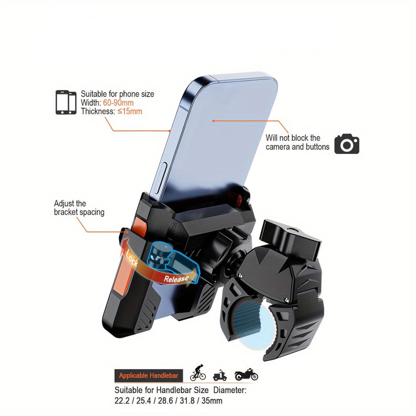 Support de téléphone pour moto PBH503S - Pince à griffes