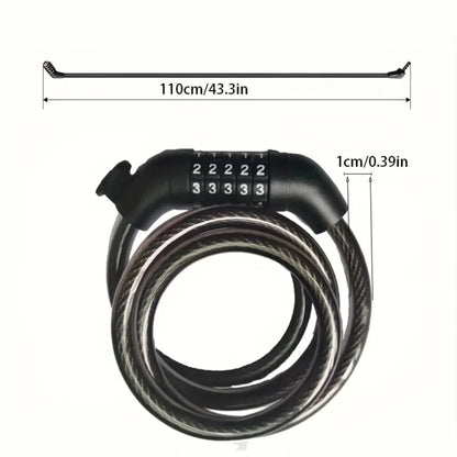 Spiral 5-Digit Combination Steel Cable Bike Lock