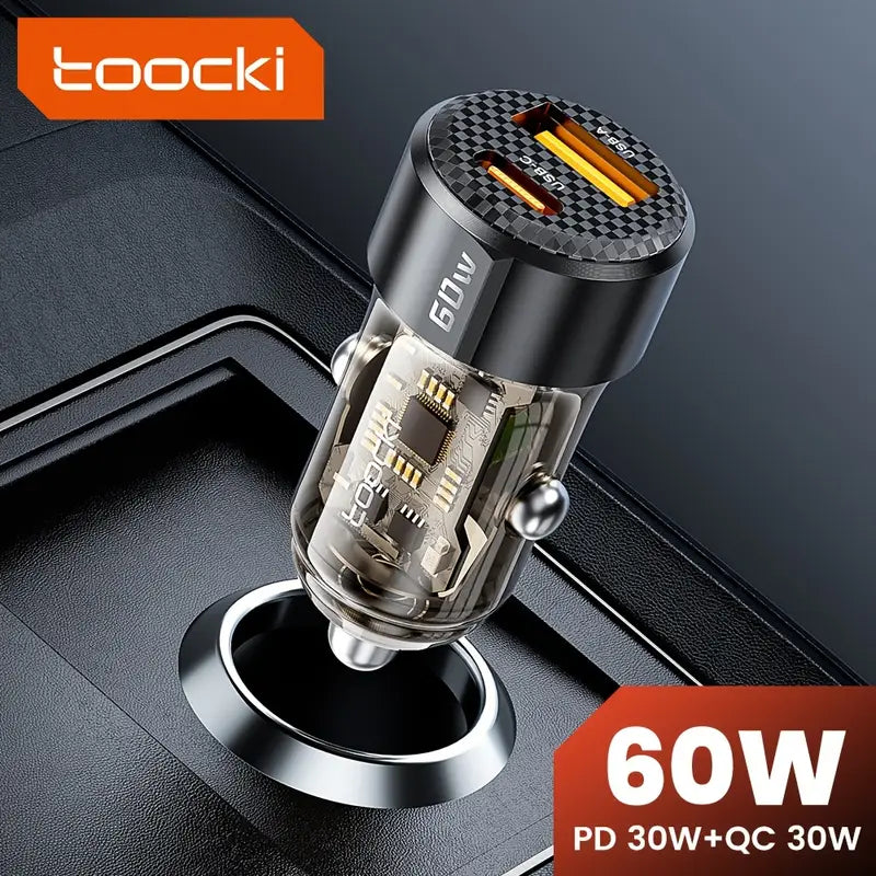 60W Toocki USB-C & USB-A Car Charger with PD, QC 3.0