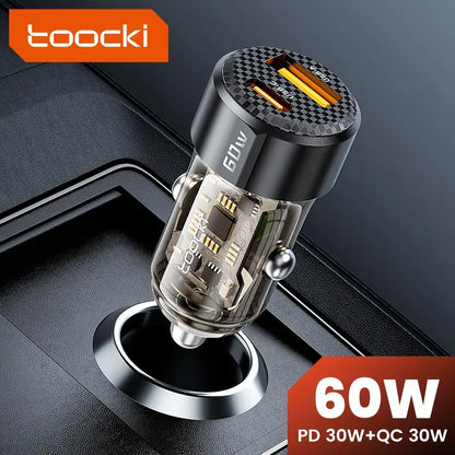 60W Toocki USB-C & USB-A Car Charger with PD, QC 3.0