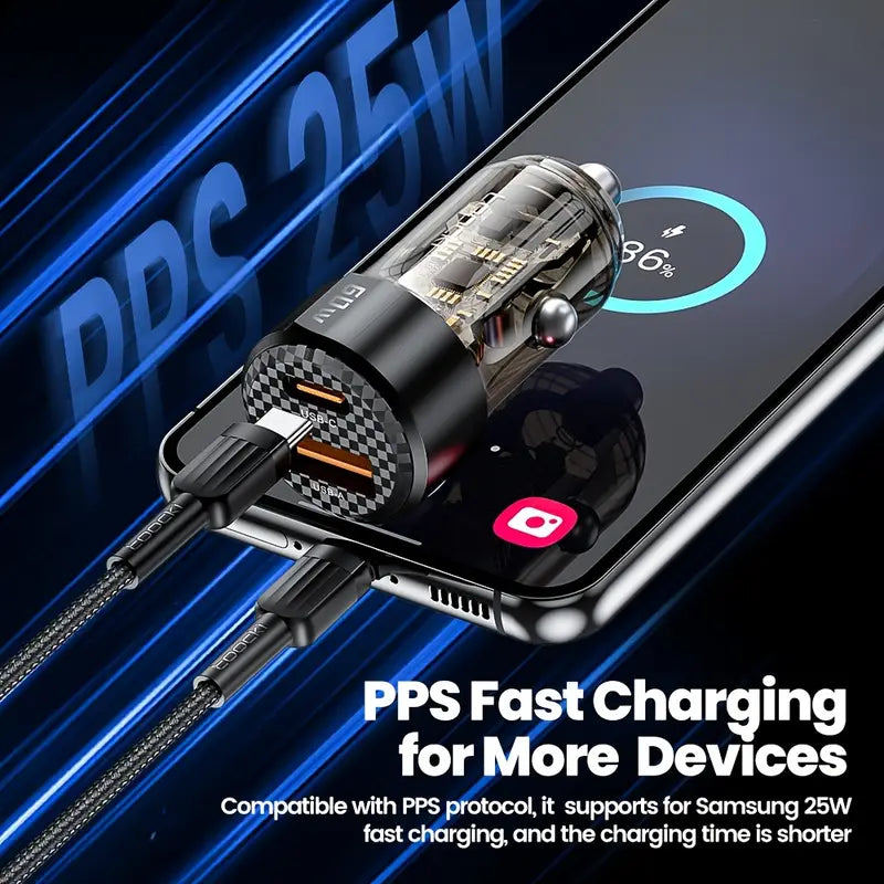 60W Toocki USB-C & USB-A Car Charger with PD, QC 3.0