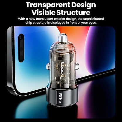60W Toocki USB-C & USB-A Car Charger with PD, QC 3.0