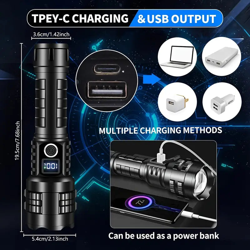 Compact Flashlight – Tactical Beam, 26650 battery Alu finish, premium box and sleeve