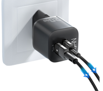 Chargeur mural USB-C + USB-A 20 W avec PD, QC 3.0
