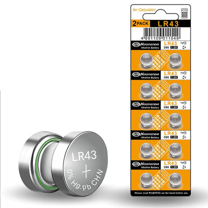 Koonenda AG12/LR43/SR43/301 Alkaline Button Battery Blister - 10 Pcs