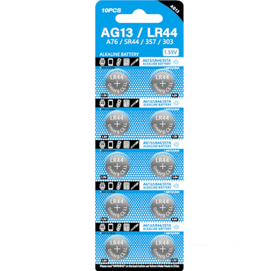 Piles alcalines DTecH AG13/LR44/SR1154 - Blister de 10 pièces