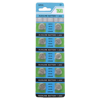 TMI (T&E) AG13/LR44/SR1154PW/357 Alkaline Button Battery Blister - 10 Pcs