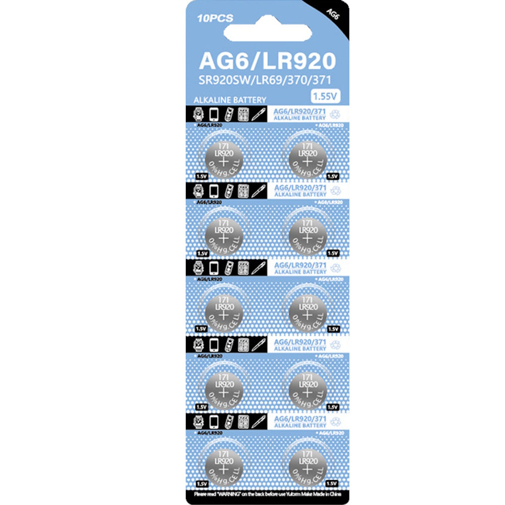 DTecH AG6/LR921/370/SR920SW Alkaline Button Battery Blister - 10 Pcs