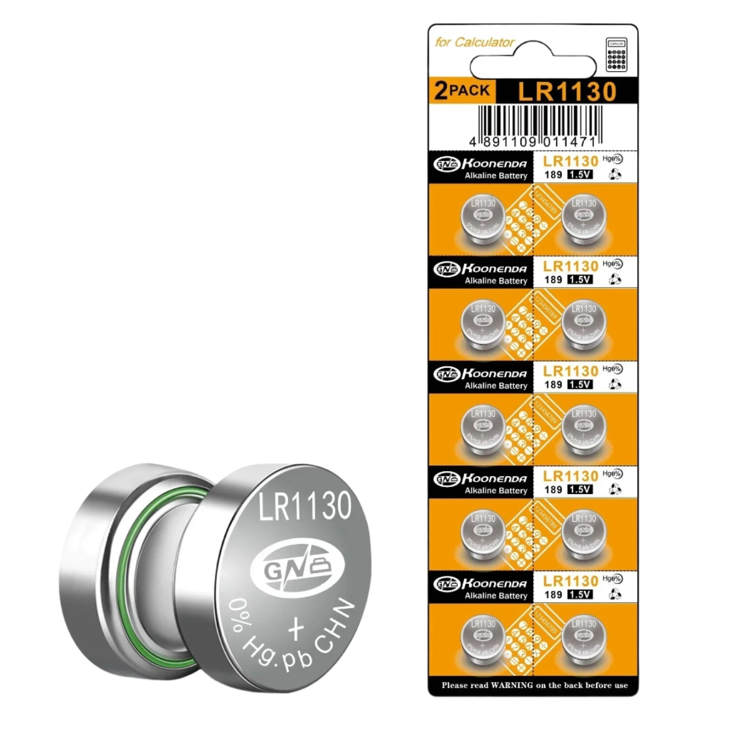 Pile bouton alcaline Koonenda AG10/LR54/SR1130W/SR1130SW - 10 pièces
