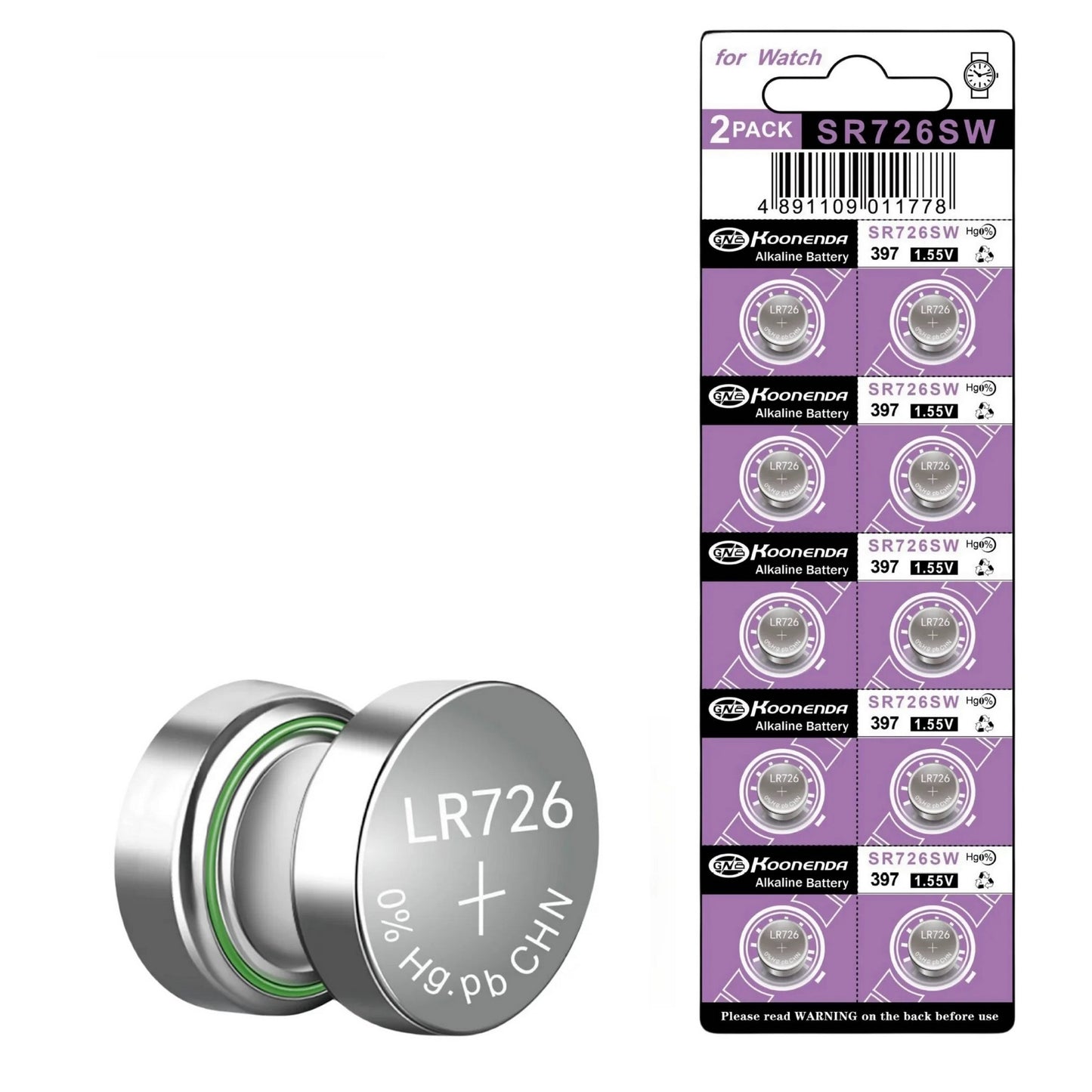 Koonenda AG2/LR59/SR726SW Alkaline Button Battery Blister - 10 Pcs