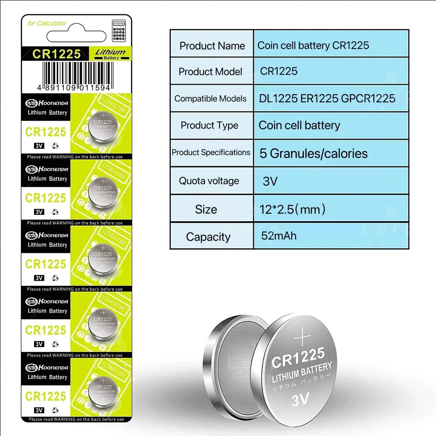 Koonenda CR1225 Lithium Button Battery Blister - 1Pcs
