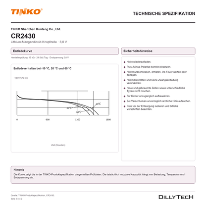 TINKO CR2430 – technische Spezifikation, Seite 2