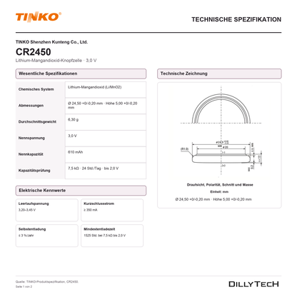 TINKO CR2450 – technische Spezifikation, Seite 1