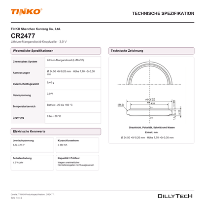 TINKO CR2477 – technische Spezifikation, Seite 1