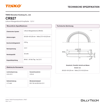 TINKO CR927 – technische Spezifikation, Seite 1