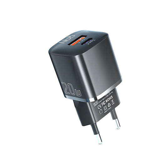 Chargeur mural USB-C + USB-A 20 W avec PD, QC 3.0
