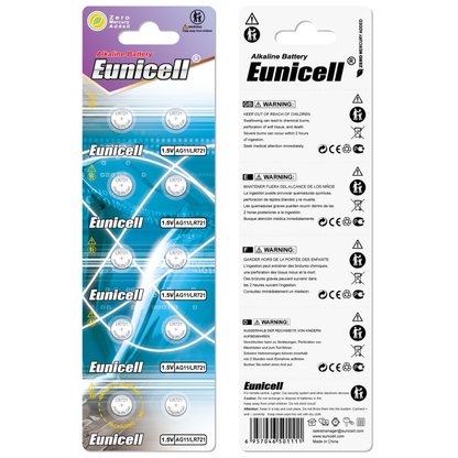 Eunicell AG11/LR721/362 Alkaline Button Battery Blister – 10 Pcs