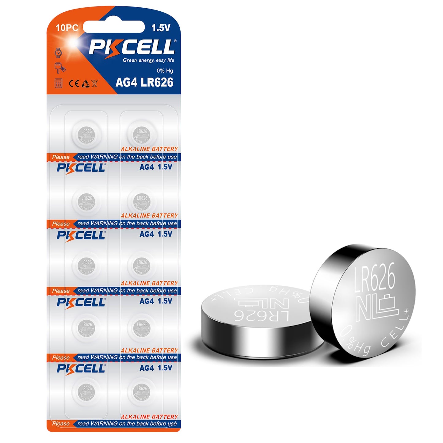 PKCELL AG4/LR66/SR626SW/377 Alkaline Button Battery Blister - 10 Pcs