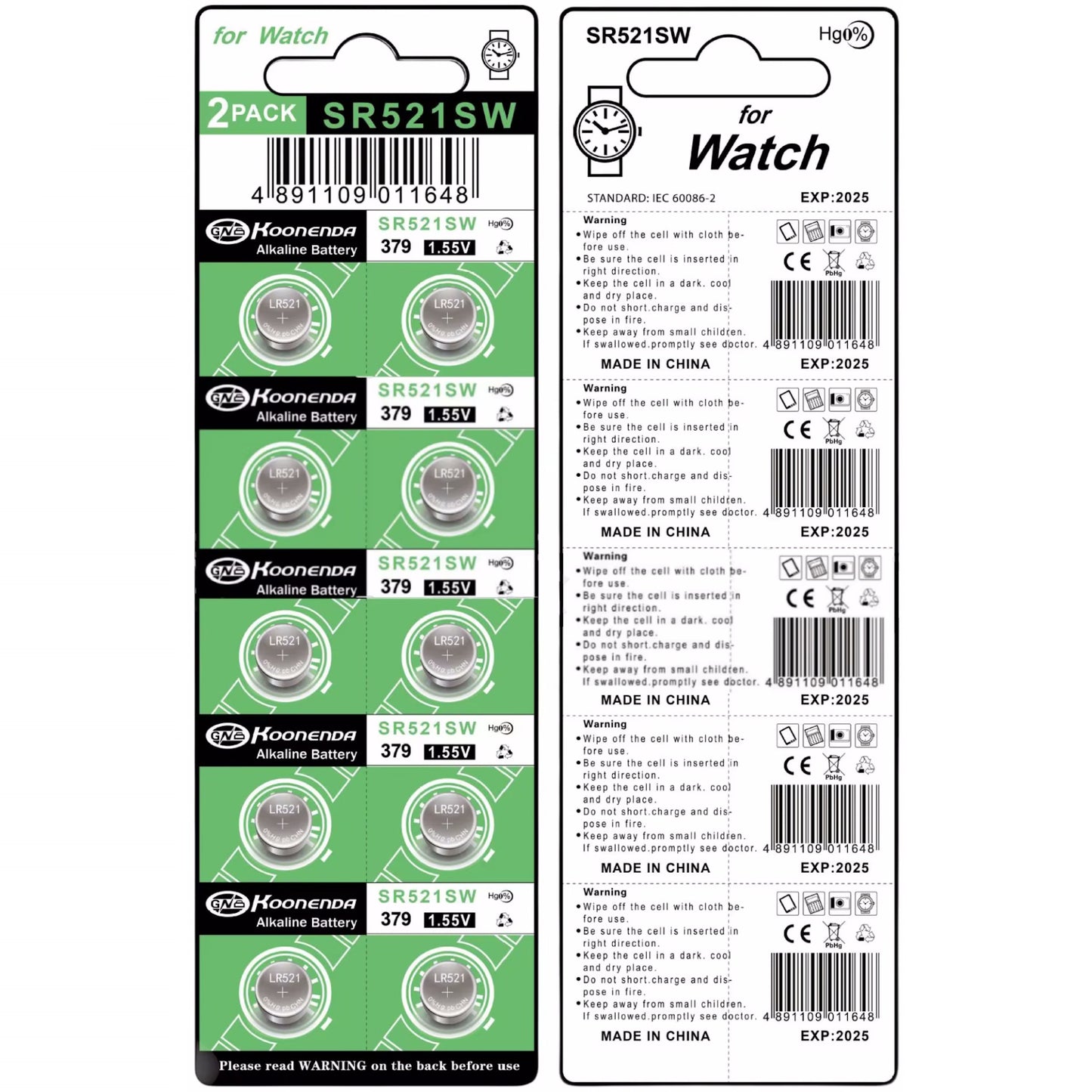 Koonenda AG0/LR521/379/SR418SW Alkaline Button Battery Blister - 10 Pcs