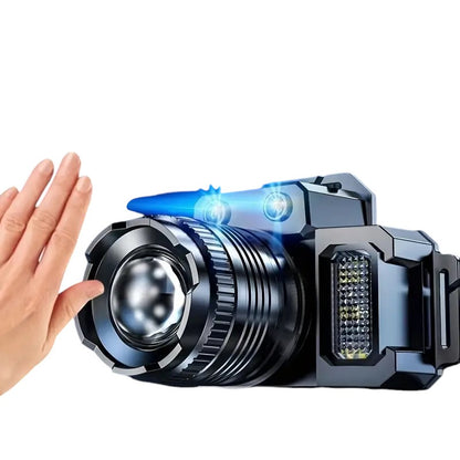DTecH HL-003 – Lampe frontale à capteur ultra-lumineuse à 6 modes avec zoom et batterie externe